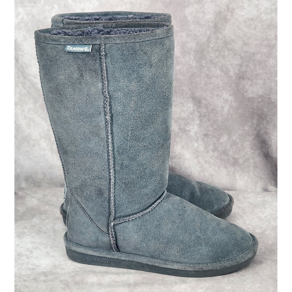 Bearpaw Emma Womens‎ Tall Boots Gray Suede Sheepskin Size 8 Lined Outdoor Winter